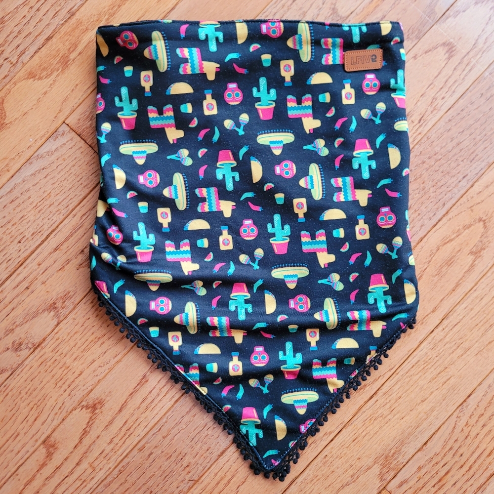 Fleece Triangle Scarf Bandana Bib Bobble Trim Adjustable Cactus